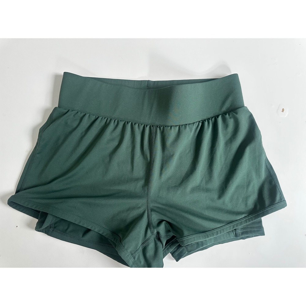 Fabletics Womens Forest Green 2-in-1 Athletic Shorts High Waisted Built-in Liner